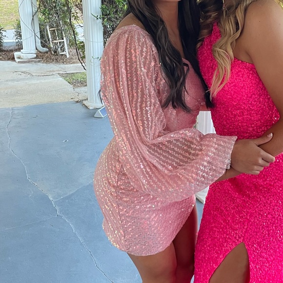 sherri hill pink one shoulder sequined two piece - Picture 2 of 4